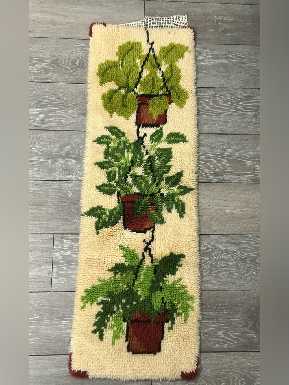 Vintage 70’s Latch Hook Hanging Plants Wall Art